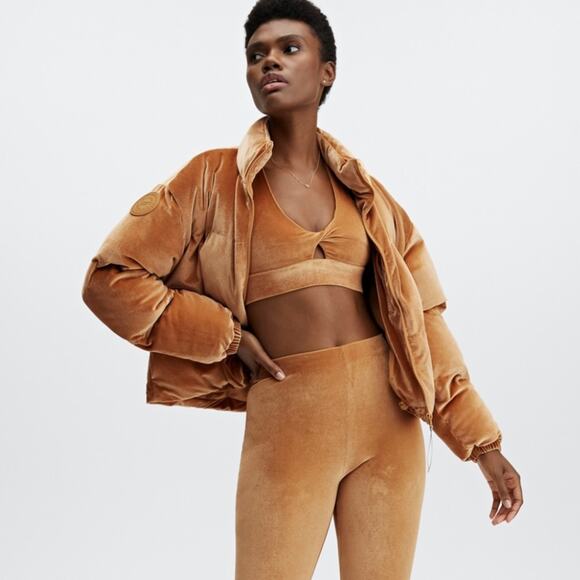 Fabletics Light Honey Wonder Velour Cropped Puffer Jacket - Picture 1 of 12